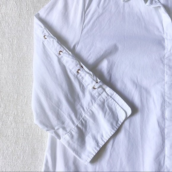Chico’s Lace-Up Sleeve Shirt Woman’s 1 Small or 8 White 3/4 Length Sleeves - Picture 6 of 15